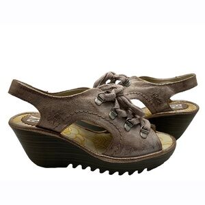 Fly London Womens Cool Luna‎ Rose Gold Wedge Heel Lace Up Sandals Size 36